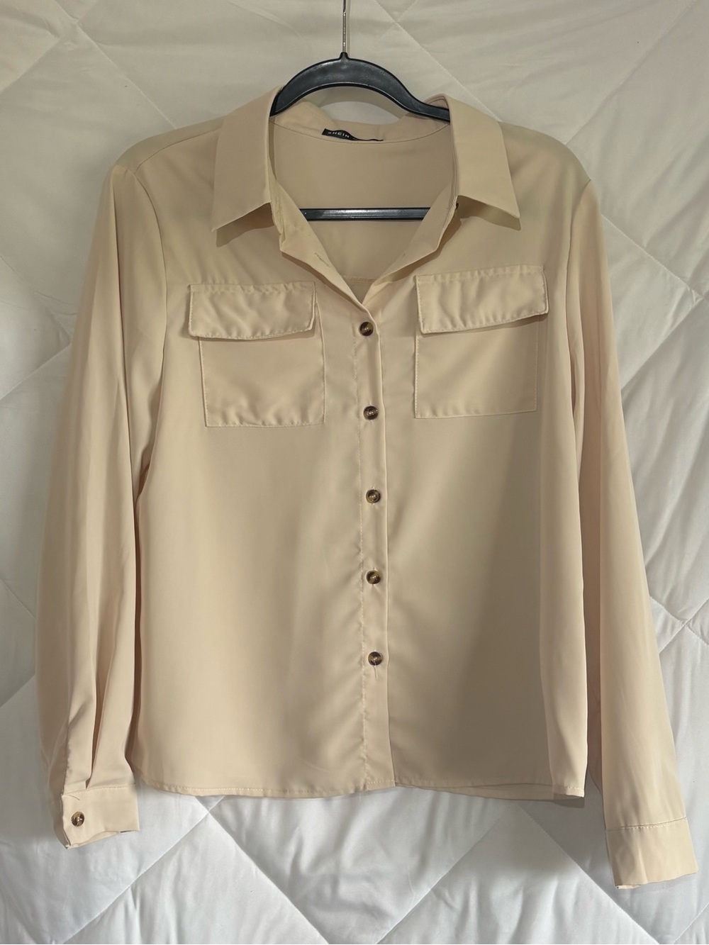 SHEIN Beige Button-Down Long Sleeve Shirt